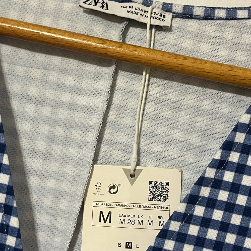 NWT Zara Gingham Blue Bodycon Dress Women’s M - Picture 5 of 10